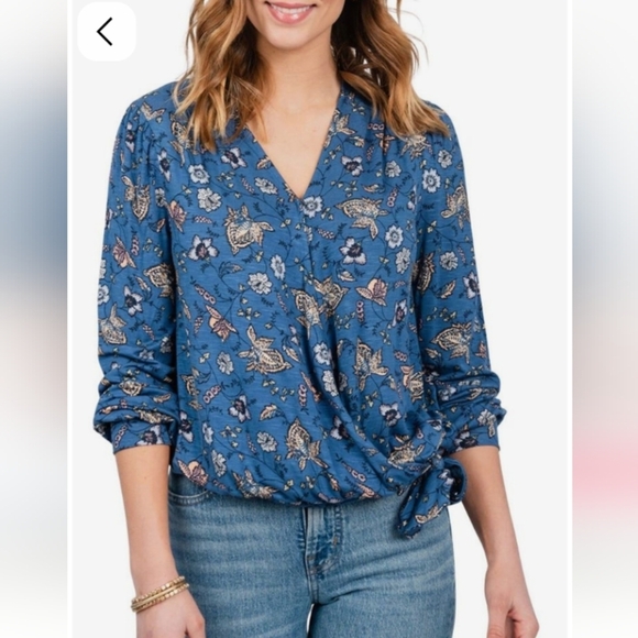 One World Long Sleeve Vneck Surplice Front Knit Top Indigo Olga Plus Size 2X - Picture 1 of 13